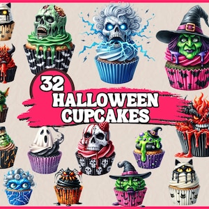 32 PNG Gruselige Halloween Cupcake Clipart, Halloween Cupcake, Cupcake Bundle, Cupcake Clipart, Illustrationen | Kommerzieller Sofort Download