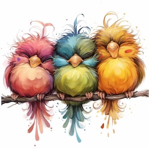 12 Quirky Fall Birds Clipart, Commercial Use, Whimsical Ephemera, Watercolor Art JPGs, Instant Download, Fantasy Junk Journal, Paper Craft