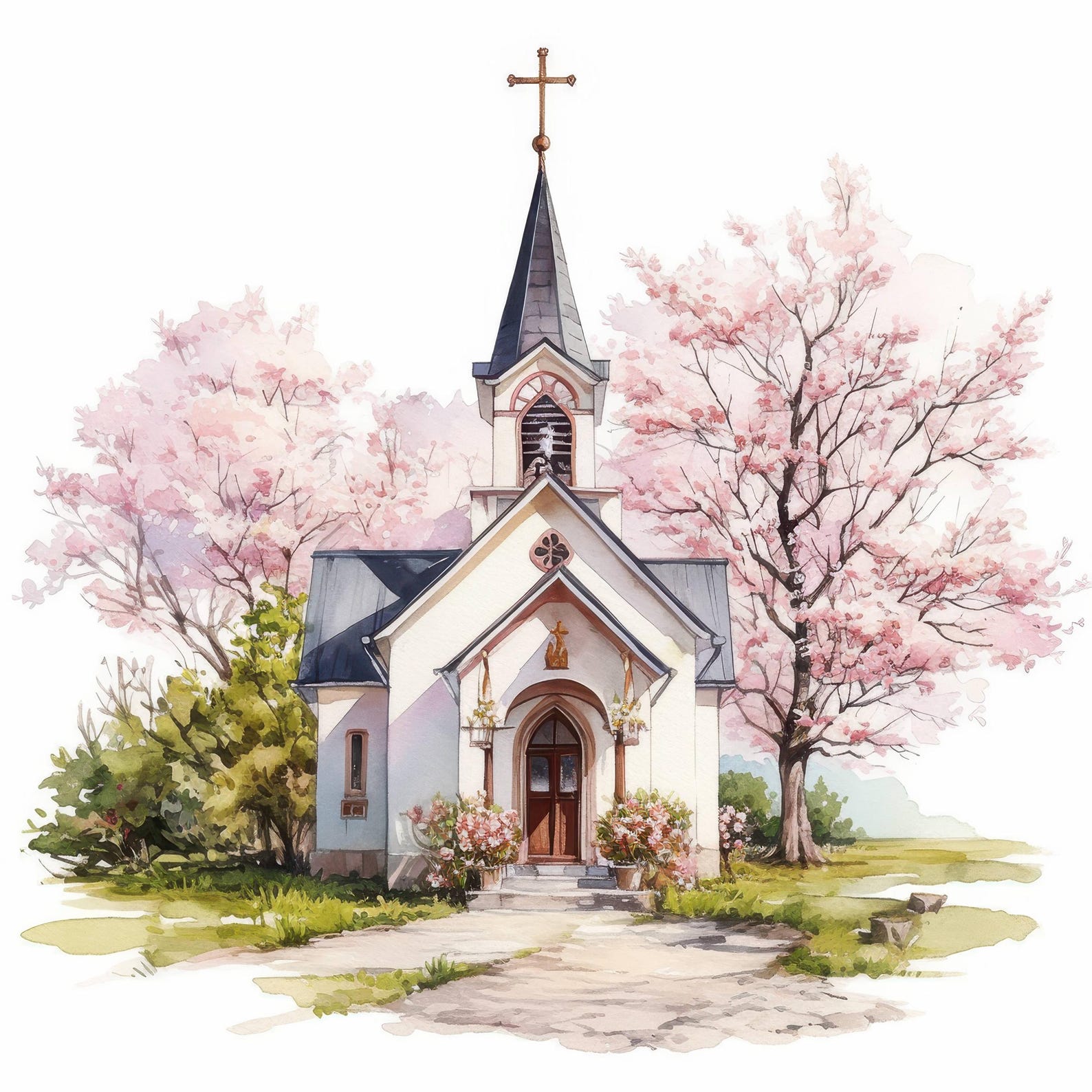 14 Spring Church Clipart Bundle, Floral Church Decor Illustration ...