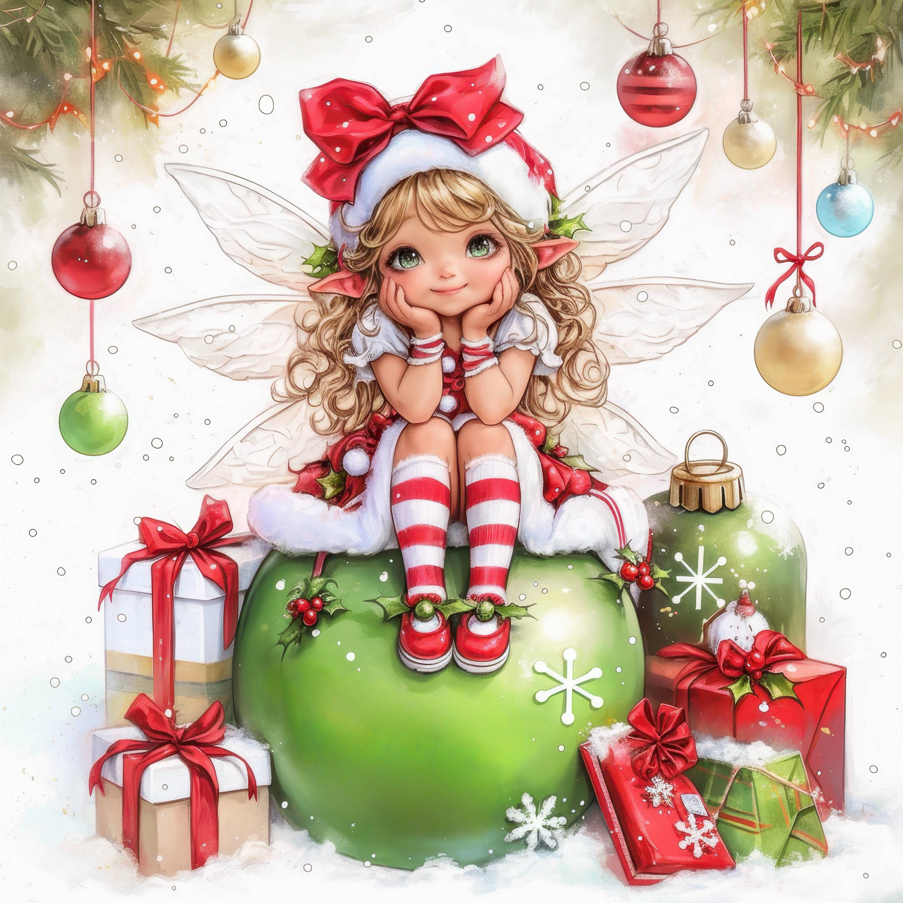 17 クリスマスの妖精とオーナメントのクリップアートバンドル、お祝い