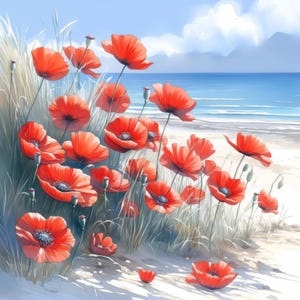 Sand Dune Poppies Clip Art 10 High Res Watercolor JPGs for Junk Journals, Scrapbooking, Card Making, Digital Download, Summer Morning Design