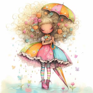 Whimsical Fluffy Girl Clipart 10 High Res Watercolor JPGs for Junk Journals, Scrapbook, Card Making, Digital Download Kit, Fantasy, Quirky