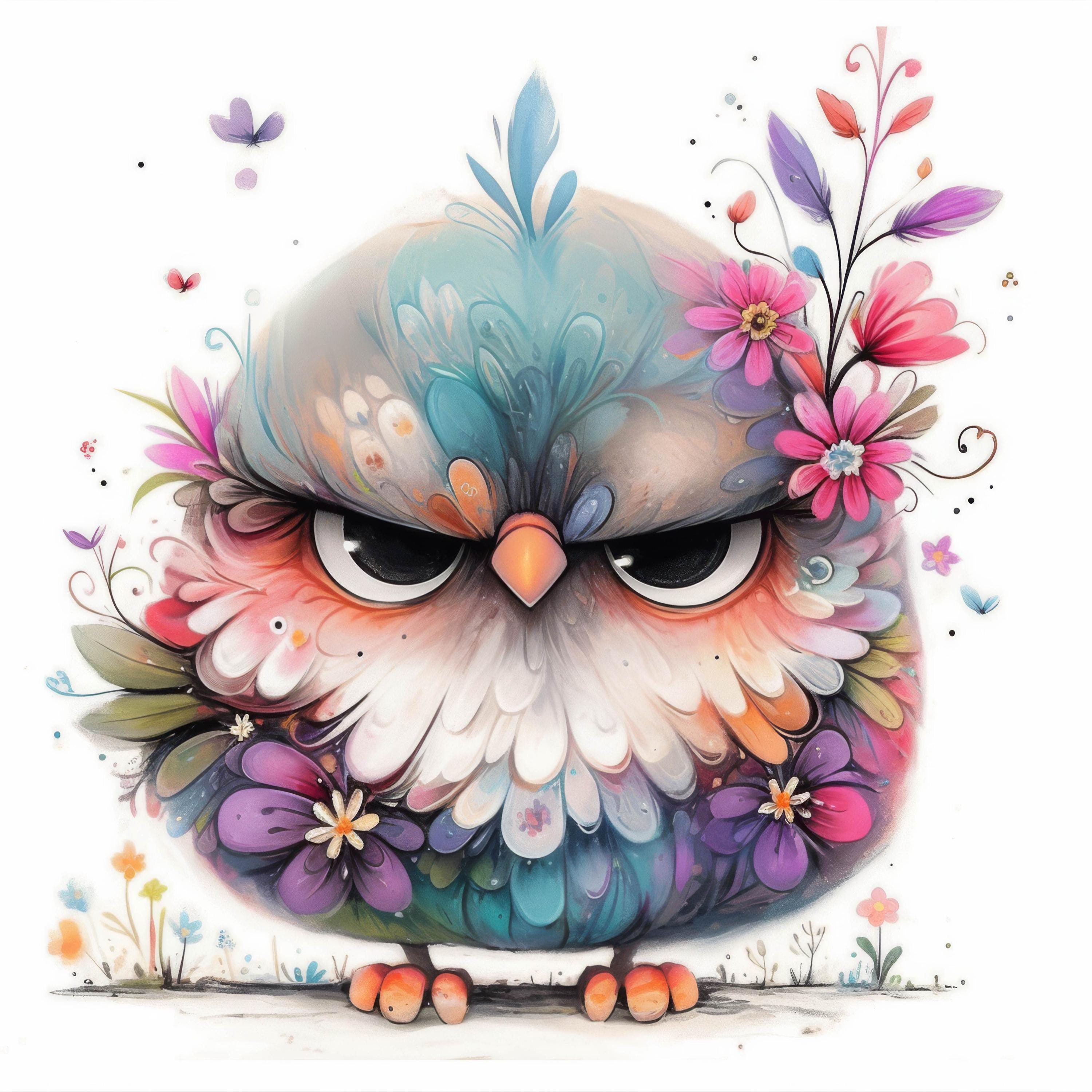 Grumpy Flower Grumpy Birds With Flower Clipart 11 High Res Watercolor Jpgs Junk ...