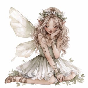 10 Forest Fairy Clipart Bundle, Enchanted Faerie Illustration, Printable Watercolor Clipart, High Quality JPG, Paper Craft, Junk Journals
