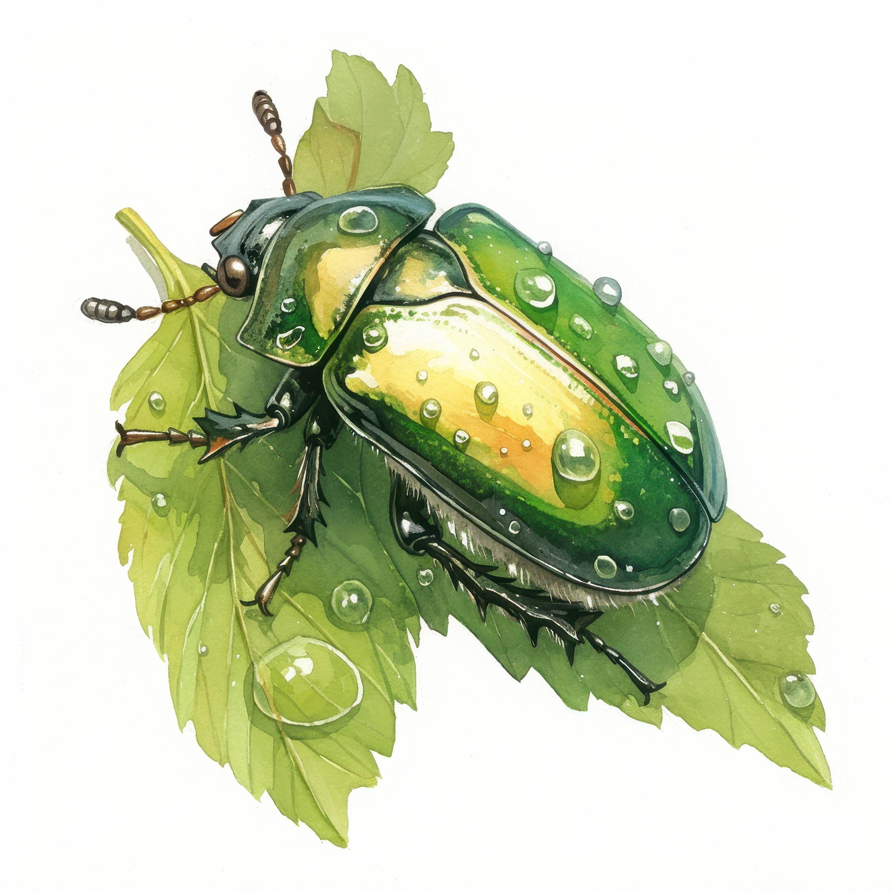 葉っぱの上のカブトムシのクリップアート11点セット、自然昆虫イラスト