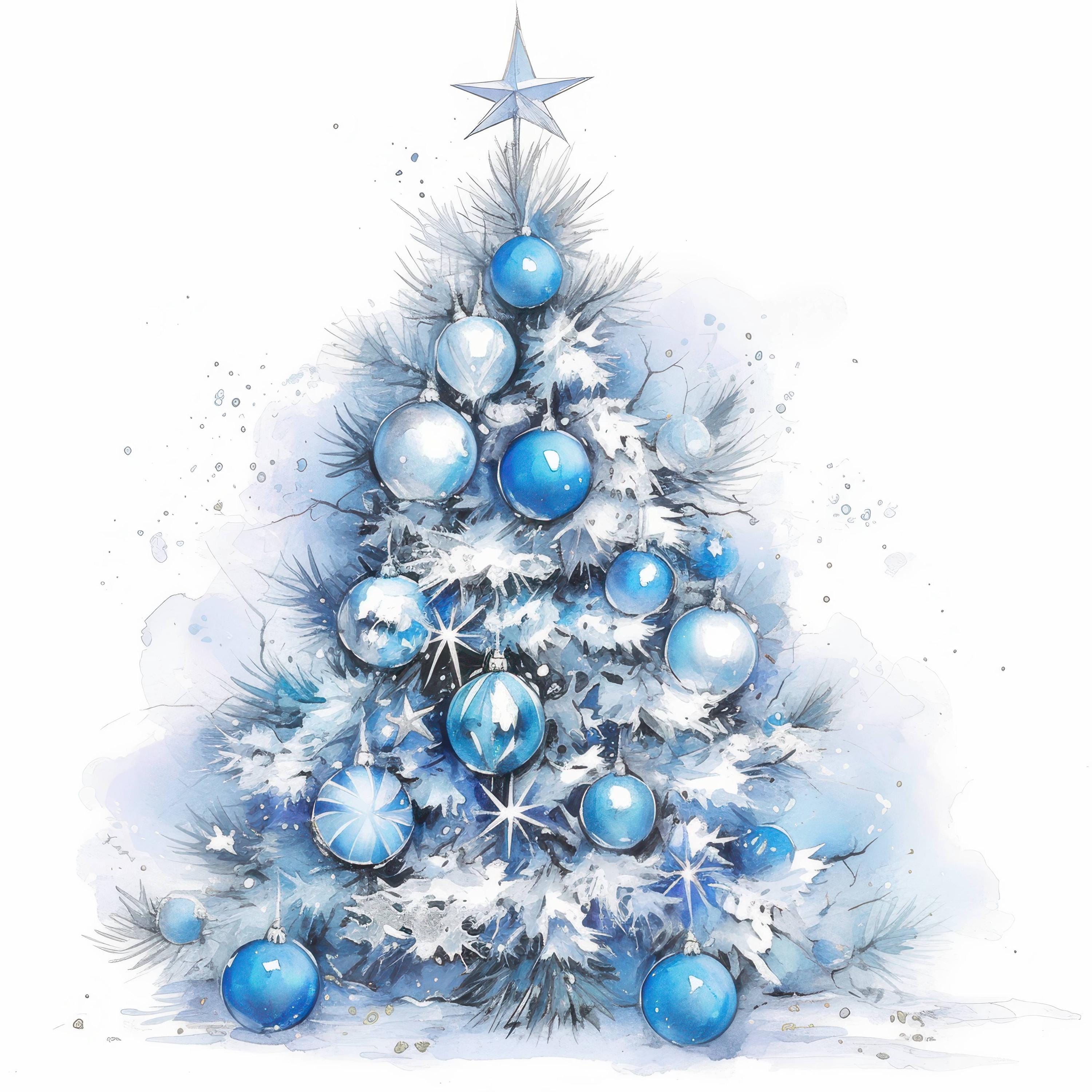 11 Blue Winter Trees Clipart Bundle, Blue Snowy Tree Illustration ...