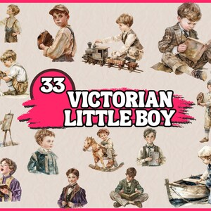 Watercolor Victorian Little Boy Clipart Bundle, Vintage Fashion Clip Art Set, PNG Graphics, Digital Download, Scrapbooking, Junk Journaling
