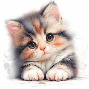 Sweet Home Kitty Clip Art 11 High Res Watercolor JPGs Junk Journaling, Scrapbooking, Card Making, Digital Download, Fantasy, Whimsical, Cat