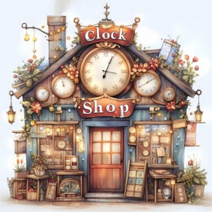 Whimsical Clock Shop Clip Art 14 High Res Watercolor Jpgs for Junk ...