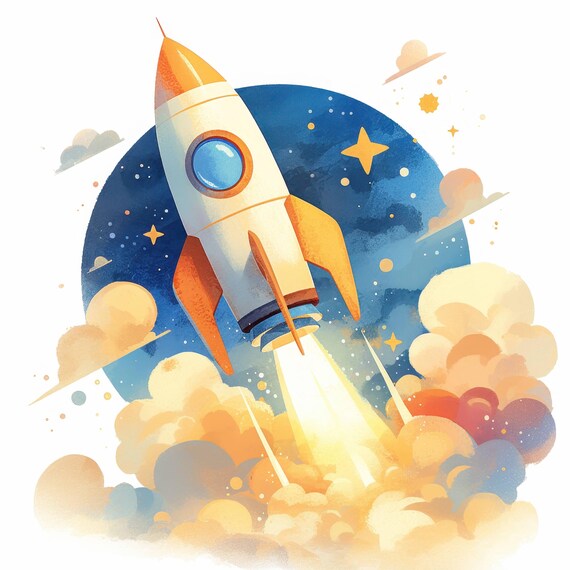 21個の宇宙ロケットクリップアートセット、楽しい宇宙のイラスト、印刷