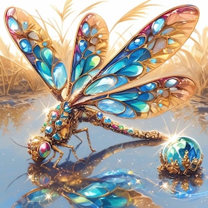 10 Jeweled Dragonfly Clipart Bundle, Digital Flies Illustration, Printable Watercolor Clipart, High Quality JPG, Paper Craft, Junk Journals
