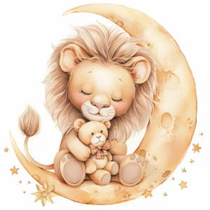 12 Baby Lion Clipart Bundle, Adorable Lion Nursery Illustration, Printable Watercolor Clipart, High Quality JPG, Paper Craft, Junk Journals