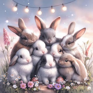 Dreamy Bunny Family Clip Art 14 High Res Watercolor JPGs for Junk Journaling, Scrapbooking, Card Making, Digital Download, Fantasy, Rabbit