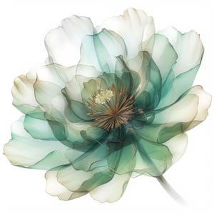 Green Translucent Flower Clip Art 11 High Res Watercolor JPGs for Junk Journal, Scrapbooking, Card Making, Digital Download, Paper Craft