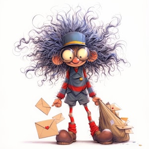 Frazzled Postman Clipart 17 High Res Watercolor JPGs Junk Journals, Scrapbooking, Card Making, Digital Download, Fantasy, Whimsical, Quirky