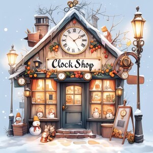 Whimsical Clock Shop Clip Art 14 High Res Watercolor Jpgs for Junk ...