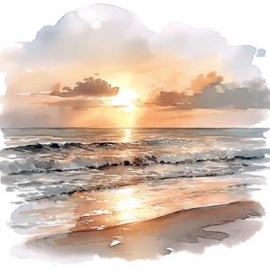 12 Beach Scene Clipart Bundle, Watercolor Seaside Landscape Illustration, Printable Watercolor Clipart, High Quality JPG, Paper Craft