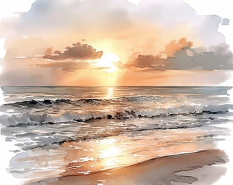 12 Beach Scene Clipart Bundle, Watercolor Seaside Landscape Illustration, Printable Watercolor Clipart, High Quality JPG, Paper Craft