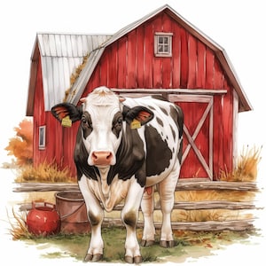 10 Cow Farm Clipart Bundle, Festive Farm Animals Illustration, Printable Watercolor Clipart, High Quality JPG, Paper Craft, Junk Journals