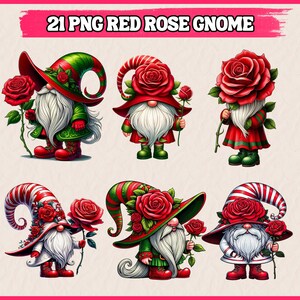 21 PNG Gnome With Flower Clipart, Cute Gnome, Red Rose Gnome Bundle ...