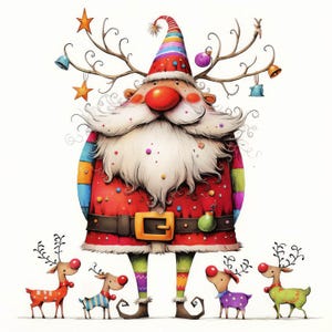 Quirky Delighted Reindeer Clip Art 10 High Res Watercolor JPGs Junk Journals, Scrapbook, Card Making, Digital Download, Fantasy, Whimsical