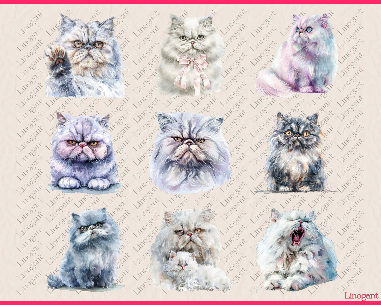 93 Persian Cat Clipart | Cat Sublimation Bundle | Printable Watercolor ...