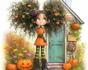 Quirky Pumpkin Patch Clip Art 11 High Res Watercolor JPGs Junk Journaling, Scrapbooking, Card Making, Digital Download, Fantasy, Whimsical
