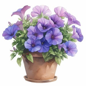 Purple Petunias In A Pot Clipart 16 High Res Watercolor JPGs for Junk Journaling, Scrapbooking, Card Making, Digital Download, Floral Design