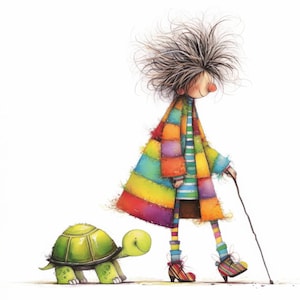 Whimsical Turtle Walk Clip Art 10 High Res Watercolor JPGs for Junk Journals, Scrapbooking, Card Making, Digital Download, Fantasy, Tortoise