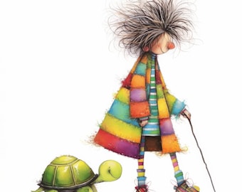 Whimsical Turtle Walk Clip Art 10 High Res Watercolor JPGs for Junk Journals, Scrapbooking, Card Making, Digital Download, Fantasy, Tortoise