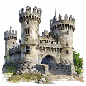 14 Old Castle Clipart Bundle, Historic Fortress Illustration, Printable Watercolor Clipart, High Quality JPG, Paper Craft, Junk Journals