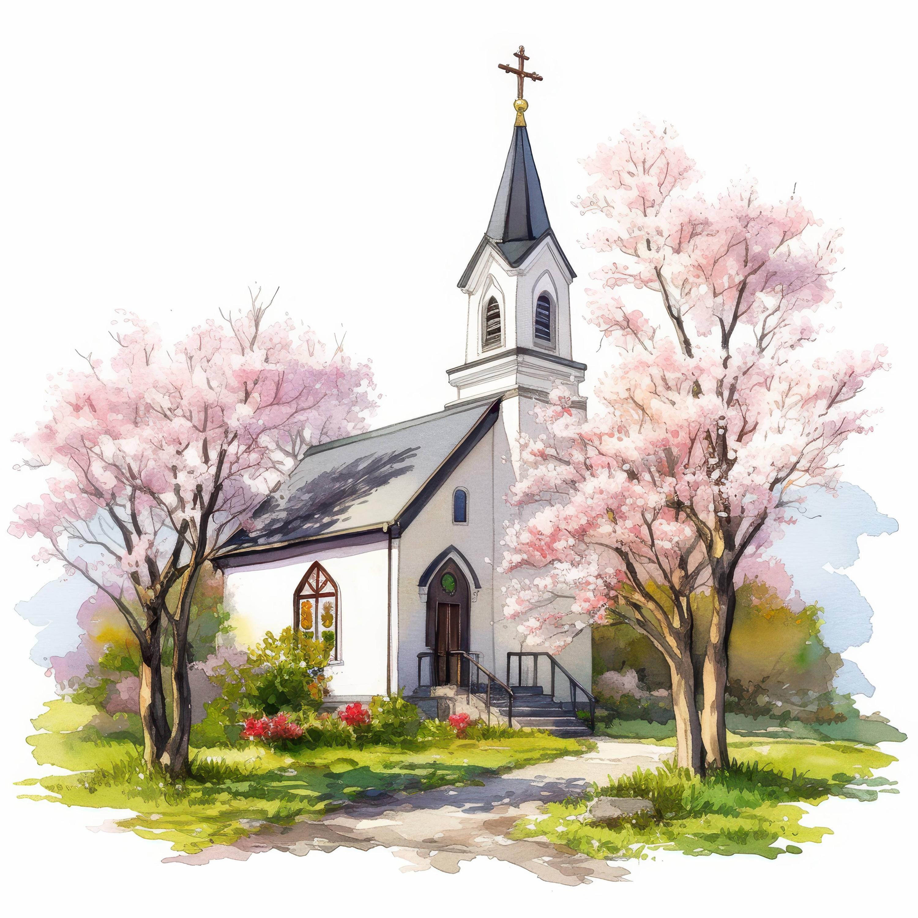 14 Spring Church Clipart Bundle, Floral Church Decor Illustration ...