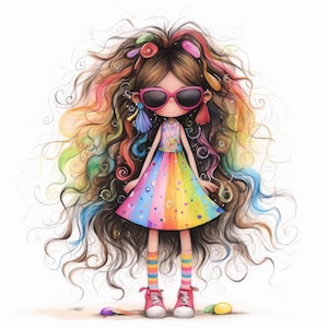Little Girl With Glasses Clip Art 10 High Res Watercolor JPGs for Junk Journaling, Scrapbooking, Card Making, Digital Download, Fantasy, Kid