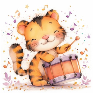 11 Baby Tiger Clipart Bundle, Cute Wild Cat Illustration, Printable Watercolor Clipart, High Quality JPG, Paper Craft, Junk Journals