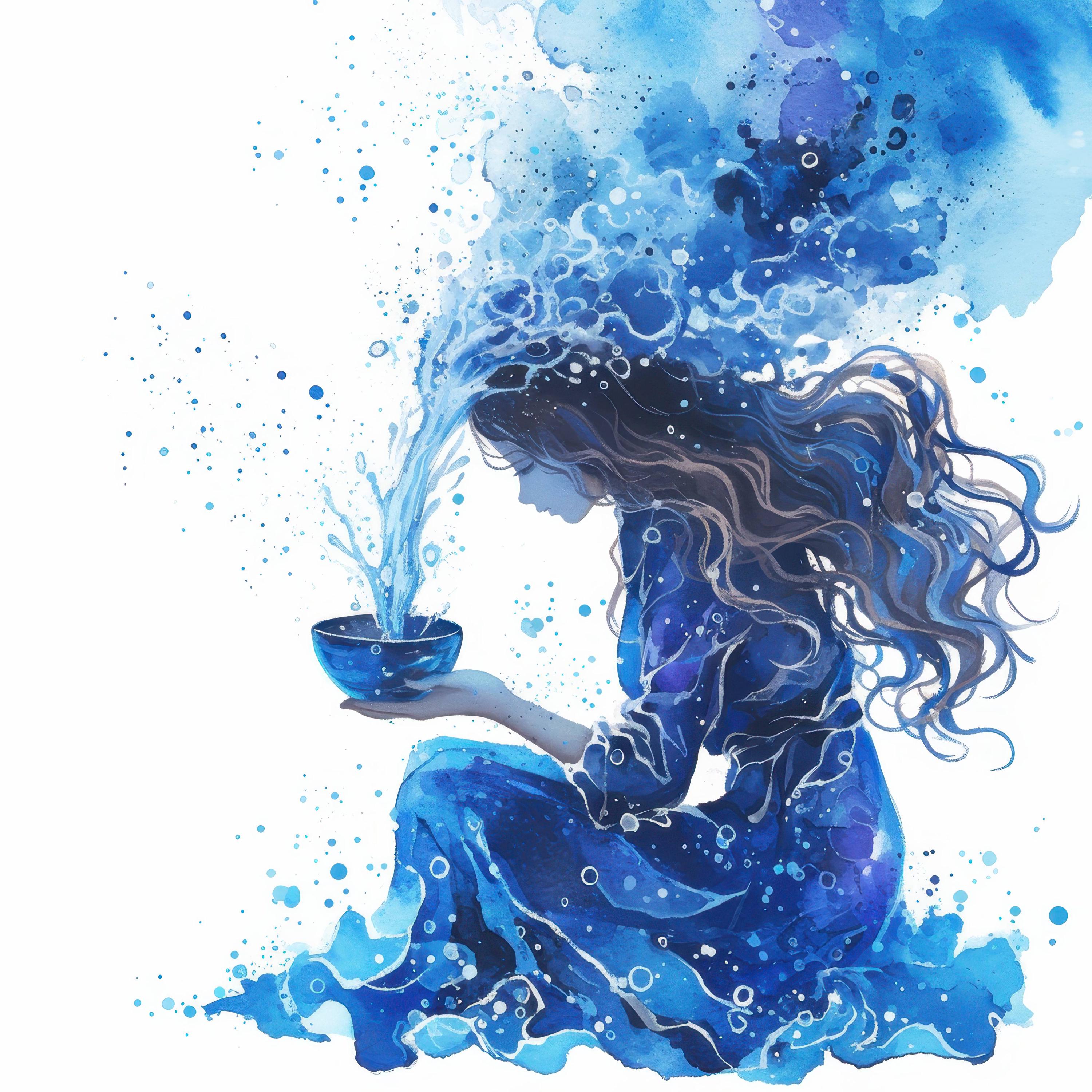 水瓶座の油彩画 A4サイズ 神秘的な水瓶座のクリップアート11点セット、魅惑的な星座のイラスト