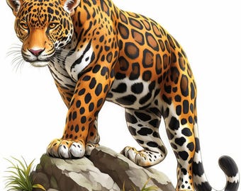 17 Stunning Jaguar Clipart Bundle, Wild Big Cat Illustration, Printable Watercolor Clipart, High Quality JPG, Paper Craft, Junk Journals