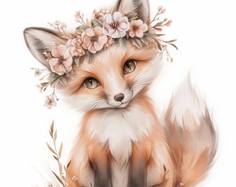 14 Floral Fox Clipart Bundle, Blossom Vixen Art Illustration, Printable Watercolor Clipart, High Quality JPG, Paper Craft, Junk Journals