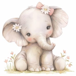 11 Baby Elephant Clipart Bundle, Cute Baby Animal Illustration, Printable Watercolor Clipart, High Quality JPG, Paper Craft, Junk Journals