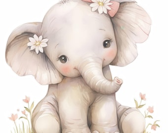 11 Baby Elephant Clipart Bundle, Cute Baby Animal Illustration, Printable Watercolor Clipart, High Quality JPG, Paper Craft, Junk Journals