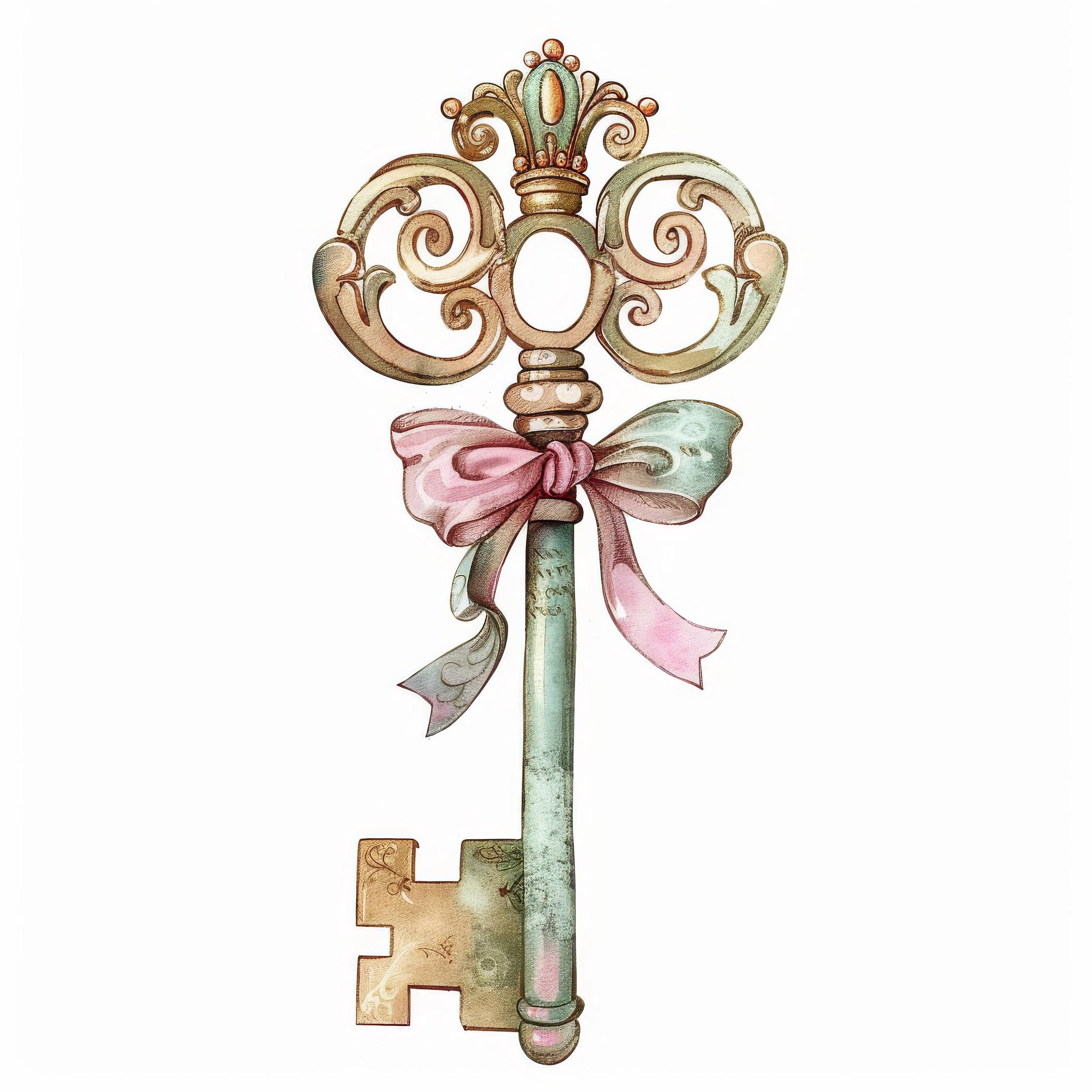 Rustic Key With Ribbon 11 High Res Watercolor Jpgs for Junk Journaling ...
