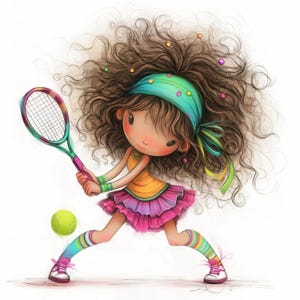 Quirky Tennis Clip Art 10 High Res Watercolor JPGs For Junk Journaling, Scrapbooking, Card Making, Digital Download Kit, Fantasy, Whimsical