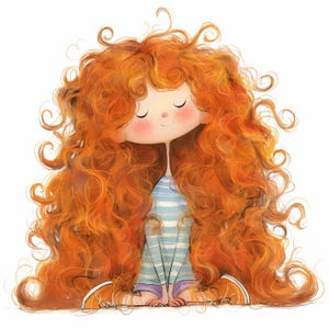 Quirky Curly Hair Girl Clipart 10 High Res Watercolor JPGs Junk Journal, Scrapbooking, Card Making, Digital Download Kit, Fantasy, Whimsical