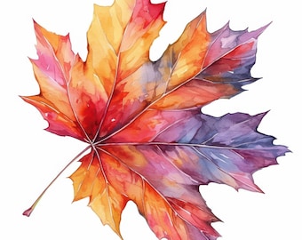 18 Maple Leaf Clipart Bundle, Elegant Autumn Foliage Illustration, Printable Watercolor Clipart, High Quality JPG, Paper Craft, Journals