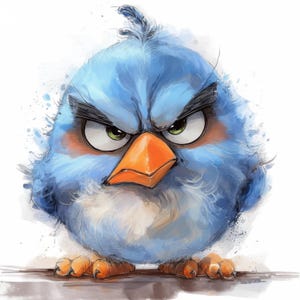 27 Grumpy Birds Clipart Bundle, Cute Fluffy Bird Illustration, Printable Watercolor Clipart, High Quality JPG, Paper Craft, Junk Journals