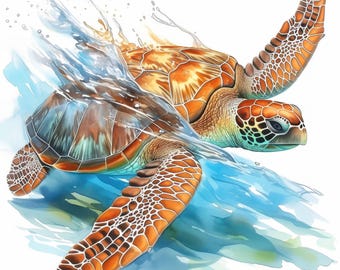 Pacchetto di 14 Clipart di tartarughe marine, illustrazioni di vita marina, clipart acquerello stampabili, JPG di alta qualità, creazioni di carta, diari spazzatura