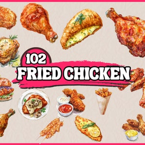 Ensemble de cliparts aquarelle poulet frit, ensemble de cliparts Fast-Food, boulangerie, délicieux clipart, PNG, créations en papier, scrapbooking, journal indésirable