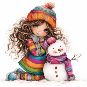 Whimsical Snowman Clip Art 12 High Res Watercolor JPGs for Junk Journaling, Scrapbooking, Card Making, Digital Download Kit, Fantasy, Quirky
