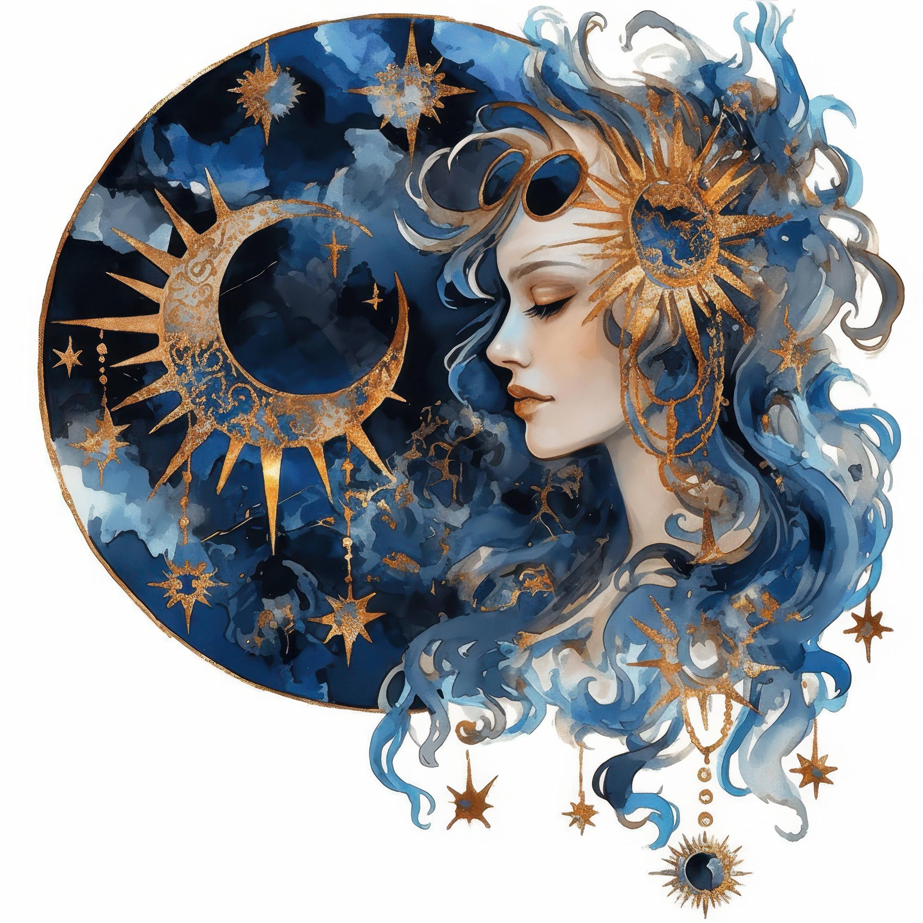 神秘的な月のクリップアート11点セット、幻想的な夜空のイラスト、印刷