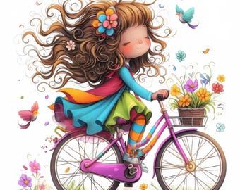 Quirky Bicycle Clip Art 10 High Res Watercolor JPGs for Junk Journaling, Scrapbooking, Card Making, Digital Download Kit, Fantasy, Whimsical