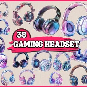 38 Headset Clipart | Gaming Headset, Colorful Headset, Headset Bundle, Headphone Clipart, Illustration | Instant Download for Commercial Use